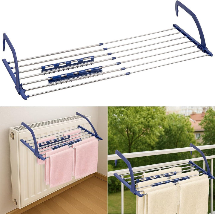 PEARL Handtuchhalter: Premium-Teleskop-Wäschetrockner f. Heizkörper &amp; Balkon, 4 m ausziehbar (Balkon