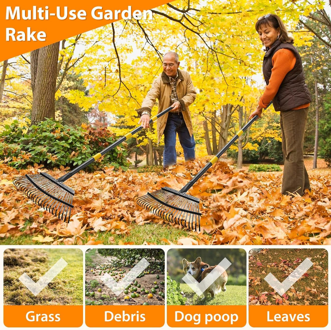 Gartenrechen 25 Zinken, Laubrechen 45 cm breit, Rasenrechen mit ergonomischem Griff 165cm, Stabiler