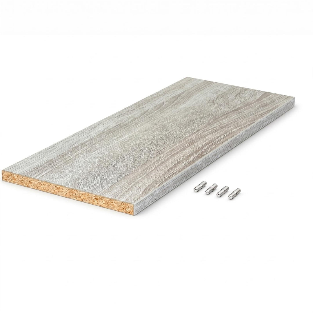 Einlegeboden nach Mass Dekorspanplatte 19mm mit ABS-Kante und Haltern Eiche SÄGERAU HELL (100x40 cm)