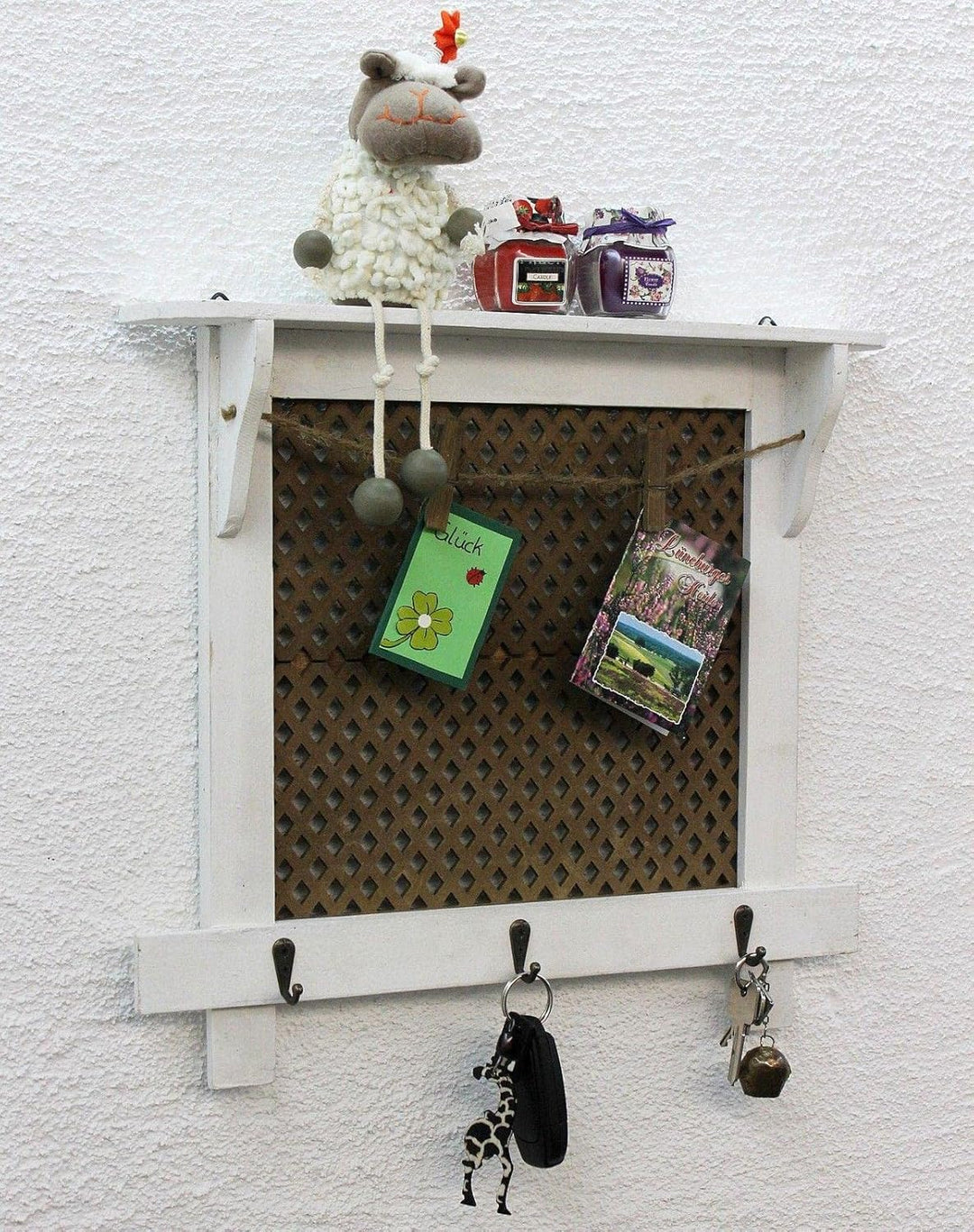 DanDiBo Wandorganizer Vintage Schlüsselbrett Holz mit Ablage Memoboard 12047 Weiss Schlüsselboard Br
