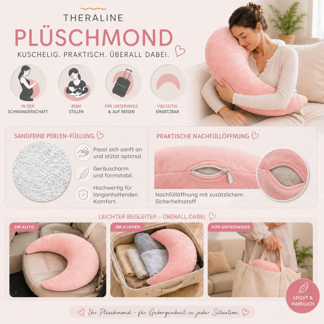 Set Theraline Plüschmond Stillkissen, Bauchstützkissen &amp; Spucktuch Blaubär | Schmusekissen und Lesek