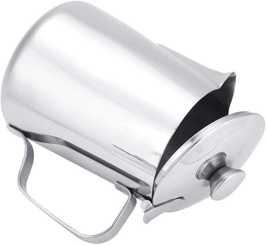Nikou Milchkännchen Edelstahl, Milchkanne mit Deckel Schaumbecher, Coffee Barista Kaffeetasse Becher
