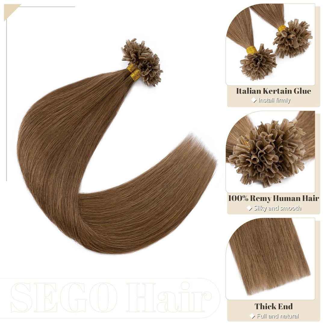 SEGO Bondings Extensions Echthaar 45 cm 1-1 U Tip 100PCS Hellbraun