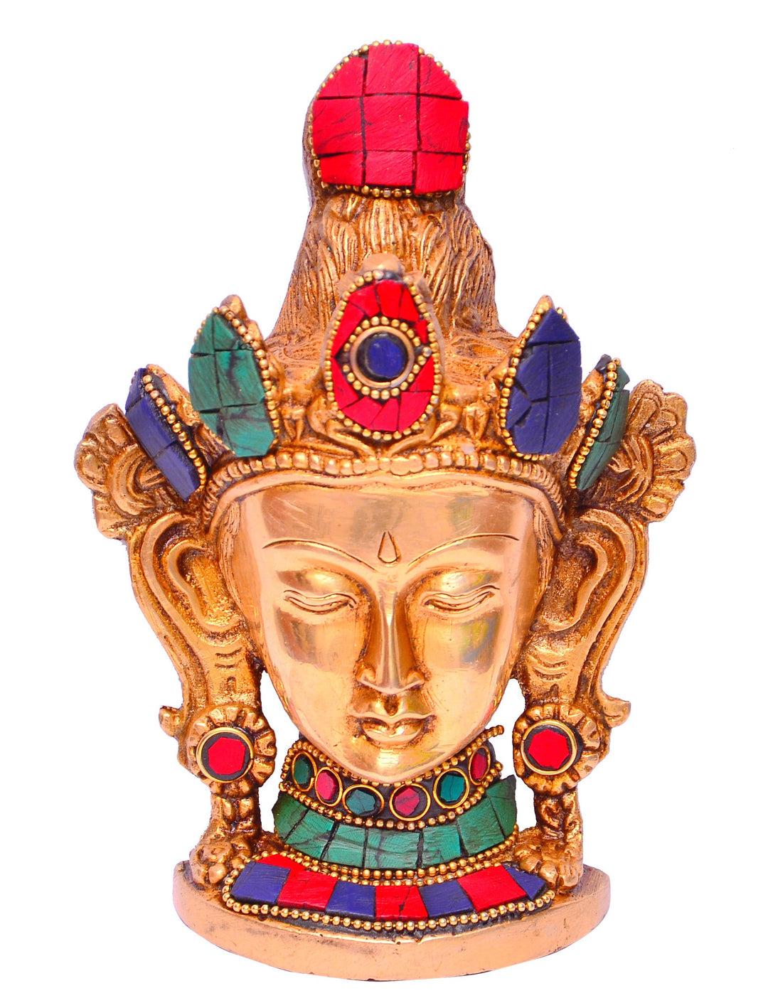 Purpledip Brass Idol Buddhist Goddess Tara: Table Top Decor Figurine with Gemstones; Collectible Gif