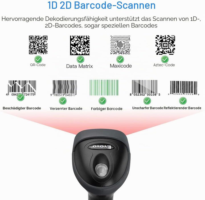 Eyoyo 2D Barcodeleser, Handheld Wired QR Barcode Scanner QR PDF417 Data Matrix Barcode Reader with U