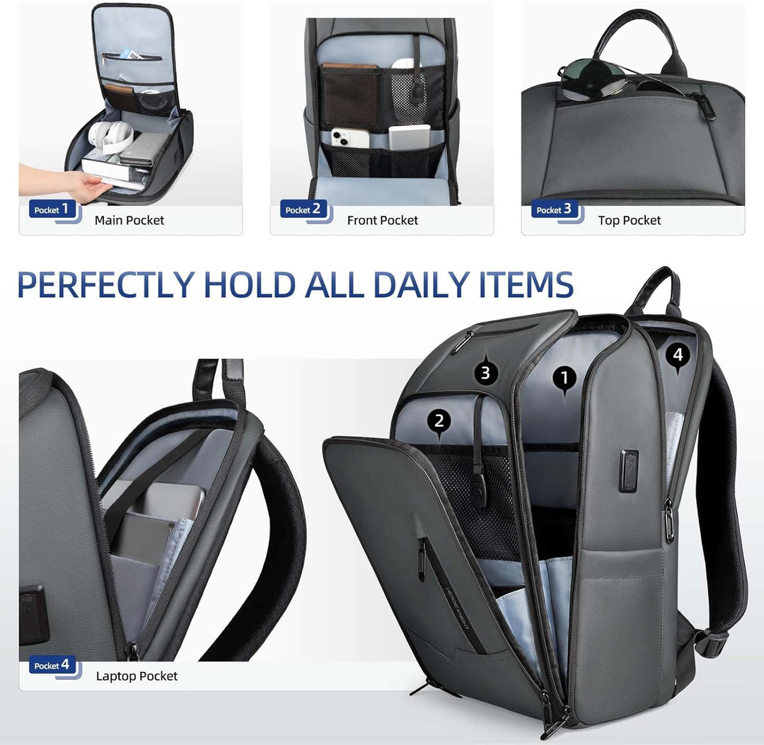 Business Rucksack Herren, Wasserdicht 15.6 Zoll Laptop Rucksack mit USB-Anschluss, Anti-Diebstahl Re