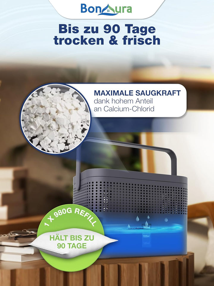 BonAura® AirOne Max Luftentfeuchter Nachfüllpack I 6er Set 980g Luftentfeuchter Granulat I Entfeucht