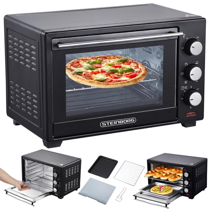 Mini Backofen 25 Liter | Pizza-Ofen | 3in1 Backofen | Minibackofen | Miniofen | Krümelblech | Ober-/