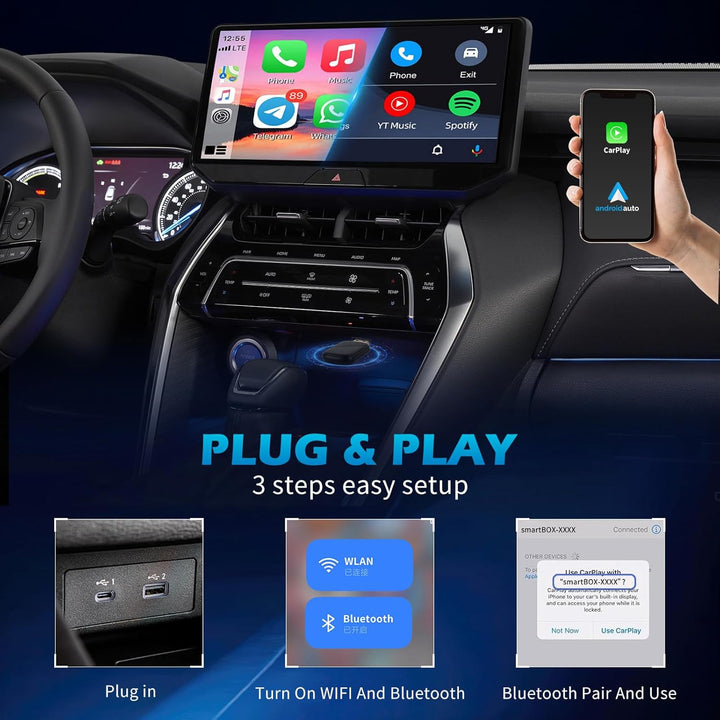 2 IN 1 Wireless Android Auto & Carplay Wireless Adapter, Convert Wired to Wireles s Carplay Dongle,