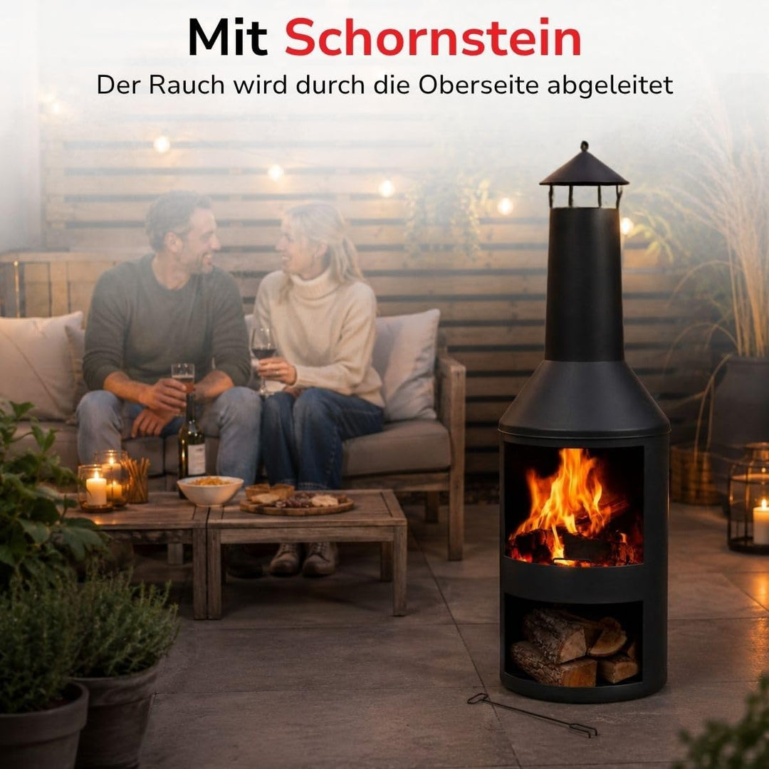BBQ Collection Terrassenofen mit Schornstein - Feuerstelle 44,5 x 44,5 x 134 cm - Gartenkamin für Br
