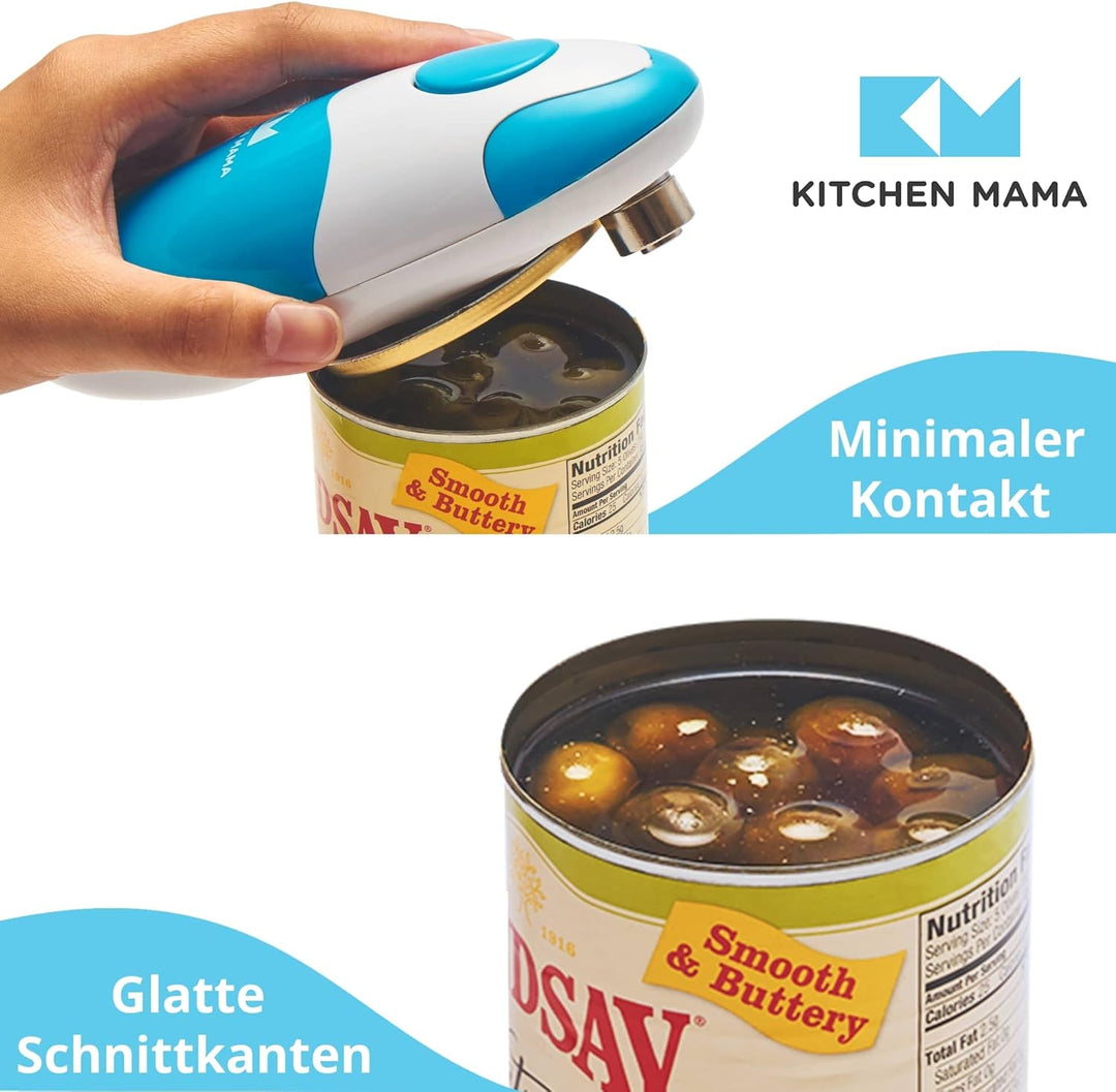 Kitchen Mama Elektrischer Dosenöffner - Konservenöffner mit Start &amp; Stopp Funktion, glatte Kanten, e