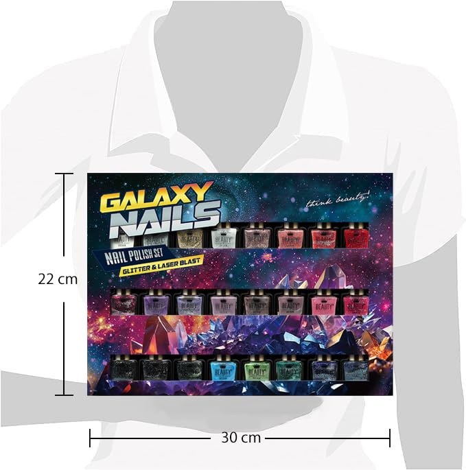 Set aus 24 Glitzer-Nagellacken – 24 Faszinierende Farbtöne in einer Kosmischen Box – 6.5 ml Fläschch