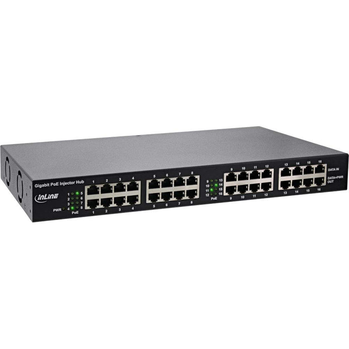 InLine® PoE+ Gigabit Netzwerk Injektor Hub 16 Port (16x PoE+), 1GBit/s, 19" (Winkel enthalten), Meta