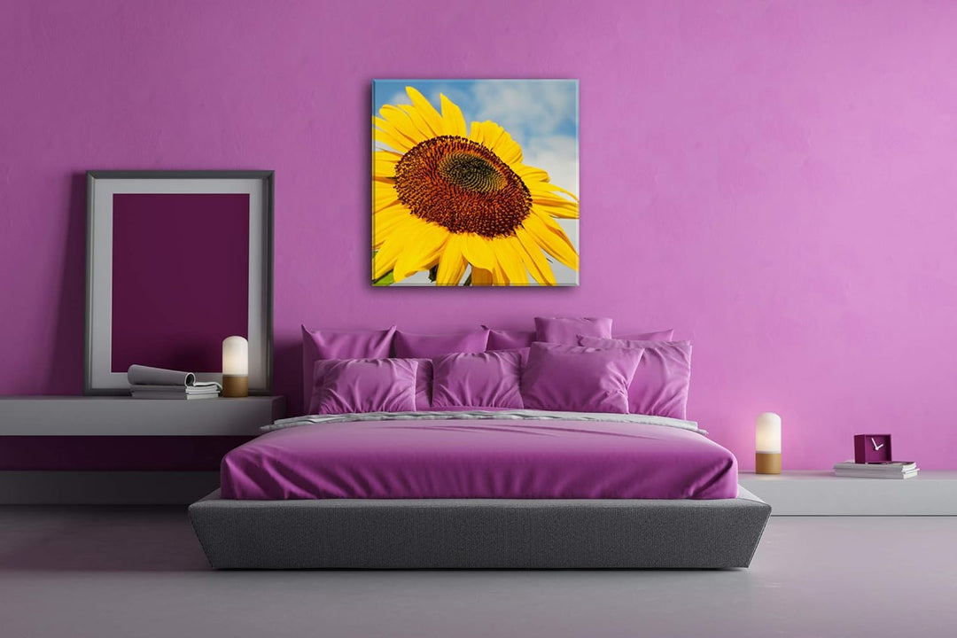 deyoli edle Sonnenblume Format: 60x60 als Leinwandbild, Motiv fertig gerahmt auf Echtholzrahmen, Hoc