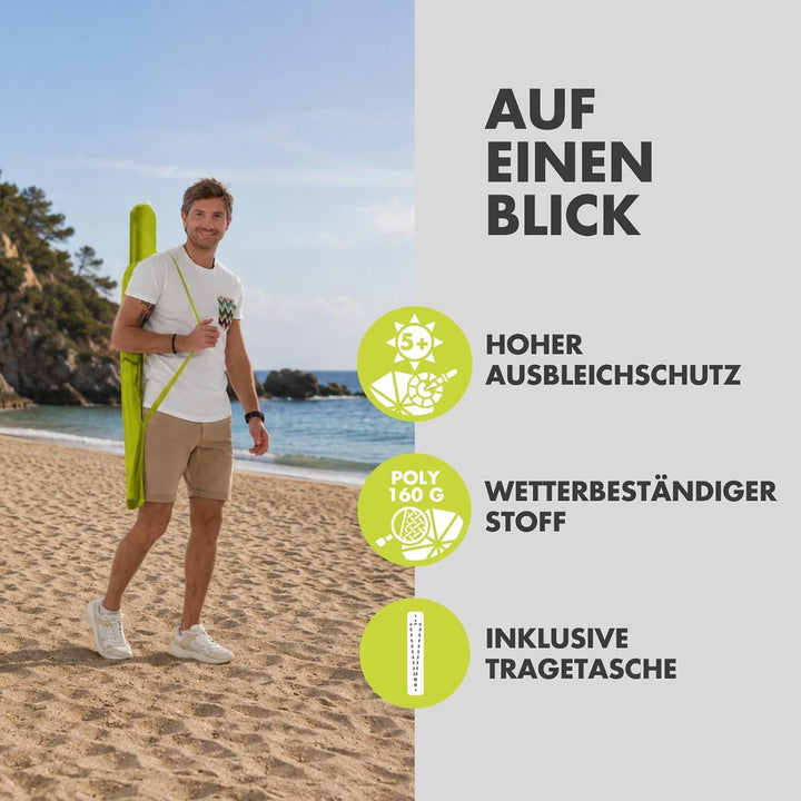 derby Sonnenschirm 200 in Apfelgrün I Runder Sonnenschirm für Strand sowie Balkon & Terrasse I Schir