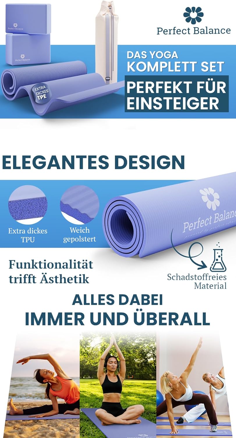 Perfect Balance® Yoga Matten Set [Premium Erfahrung] - Hochwertiges TPE-Material, Rutschfeste Oberfl