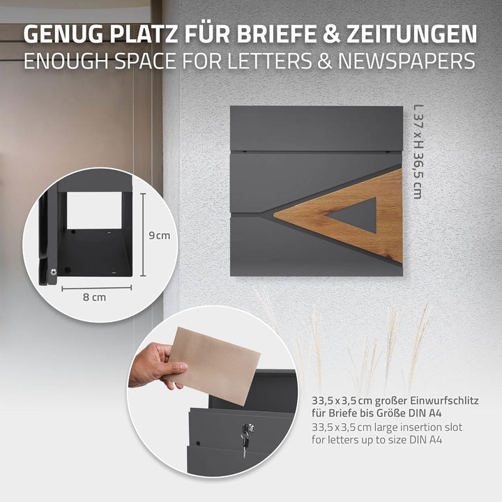 ECD Germany Standbriefkasten mit Zeitungsfach, Design Briefkasten mit Pfosten, Briefkastenanlage, Br