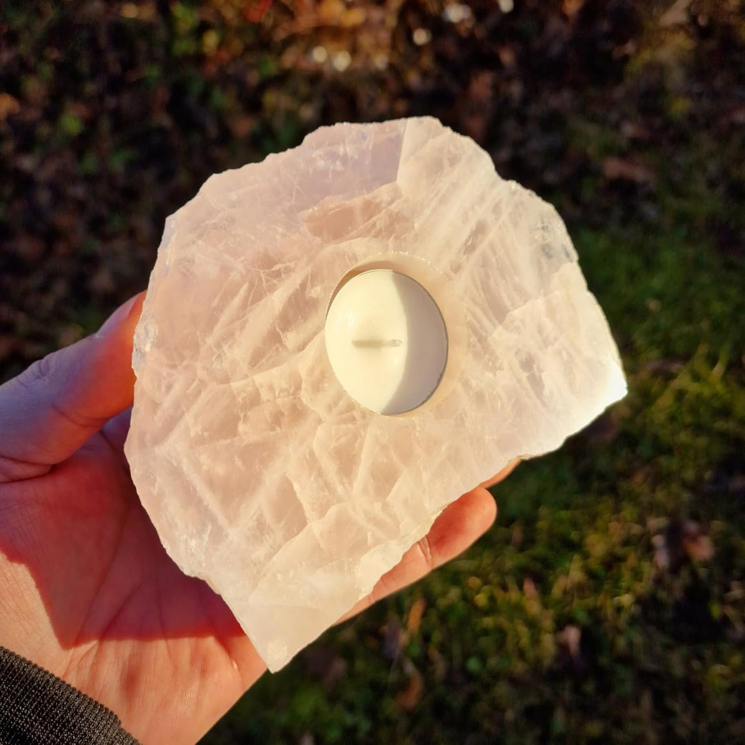 Budawi® Bergkristall Teelichthalter – Handgefertigtes Einzelstück aus echter Bergkristall-Druse mit