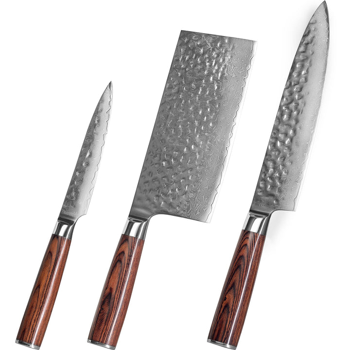 Souped Up Recipes 3er-Set Damaszener Küchenmesser (Kochmesser, Hackmesser, Schälmesser)