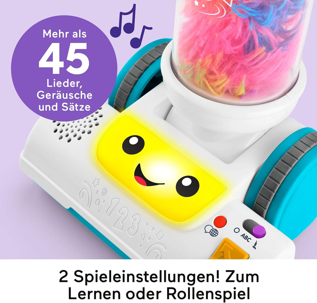 Fisher-Price Lernspass-Spielzeug für Kleinkinder, 2-in-1-Staubsauger mit Staubwedel, Lichter und Mus