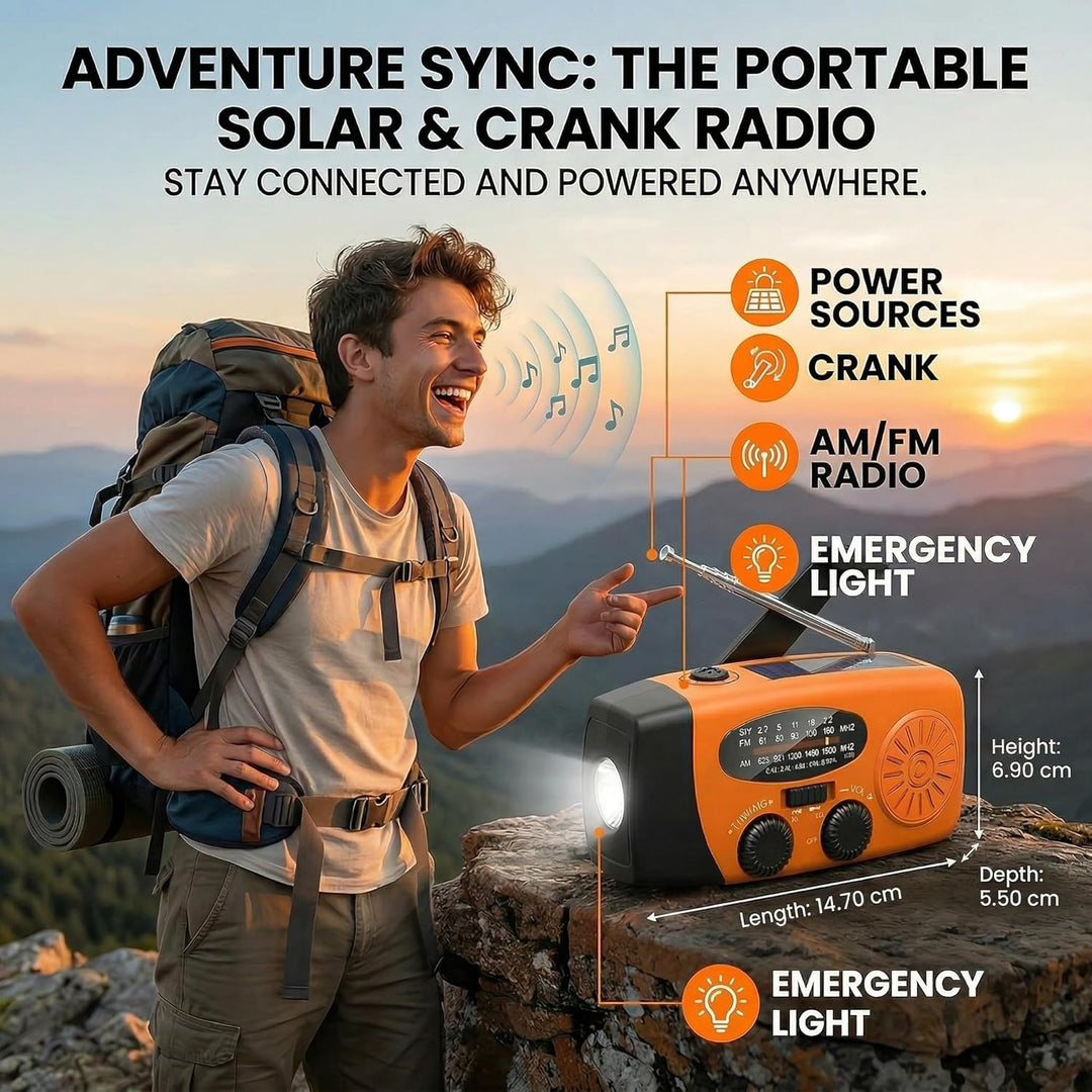 Notfallradio, Kurbelradio mit 2000mAh Power Bank & Solar, AM/FM Radio mit SOS-Alarm Leselicht, Innen