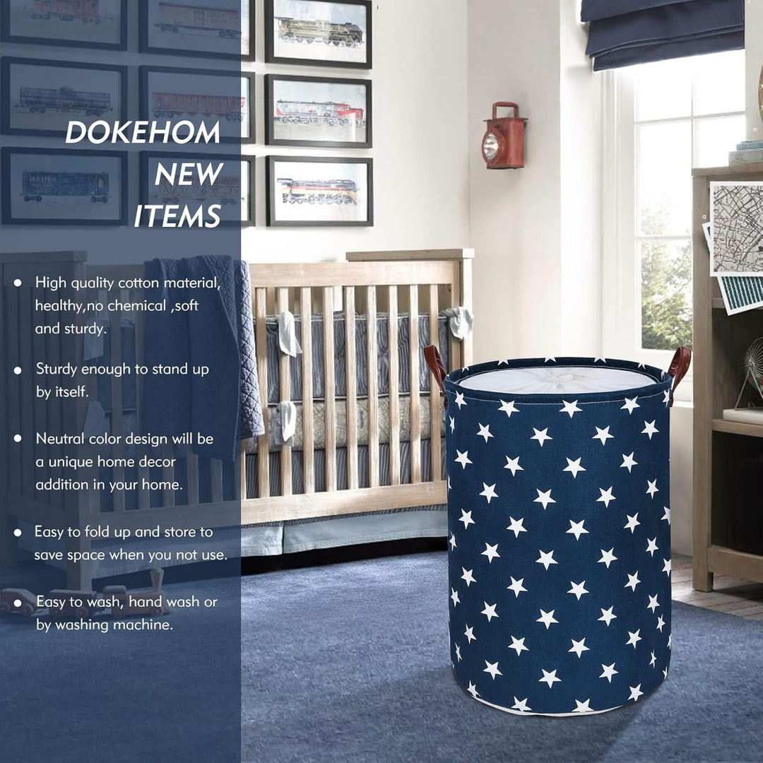 DOKEHOM 24-Inches Verdickte Faltbare Runde Lagerung Wäschekörbe, Baumwolle (Blau Star, XL) EINWEG Bl
