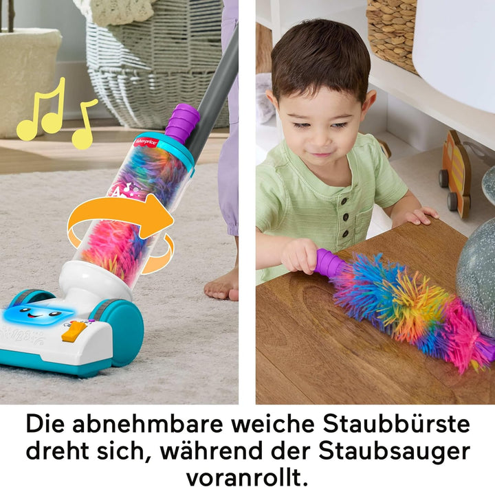 Fisher-Price Lernspass-Spielzeug für Kleinkinder, 2-in-1-Staubsauger mit Staubwedel, Lichter und Mus