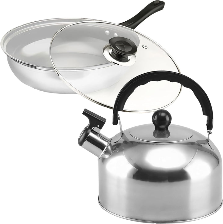 Retoo Kochtopfset 12-teilig aus Edelstahl, Töpfe mit Glasdeckel, Kochtöpfe mit ergonomischen Griffen