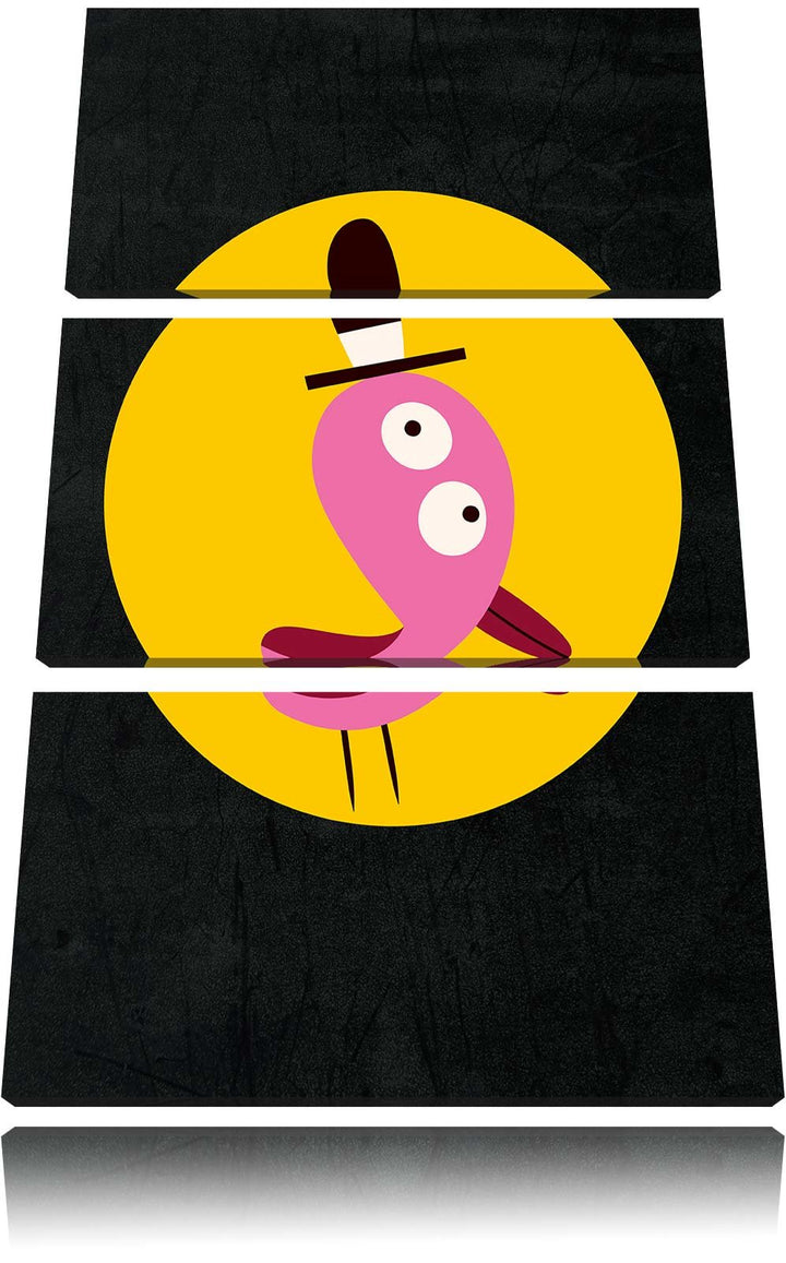 Pixxprint Lustiger Vogel mit einfarbigem Hintergrund schwarz 3-Teiler Leinwandbild 120x80 Bild auf L