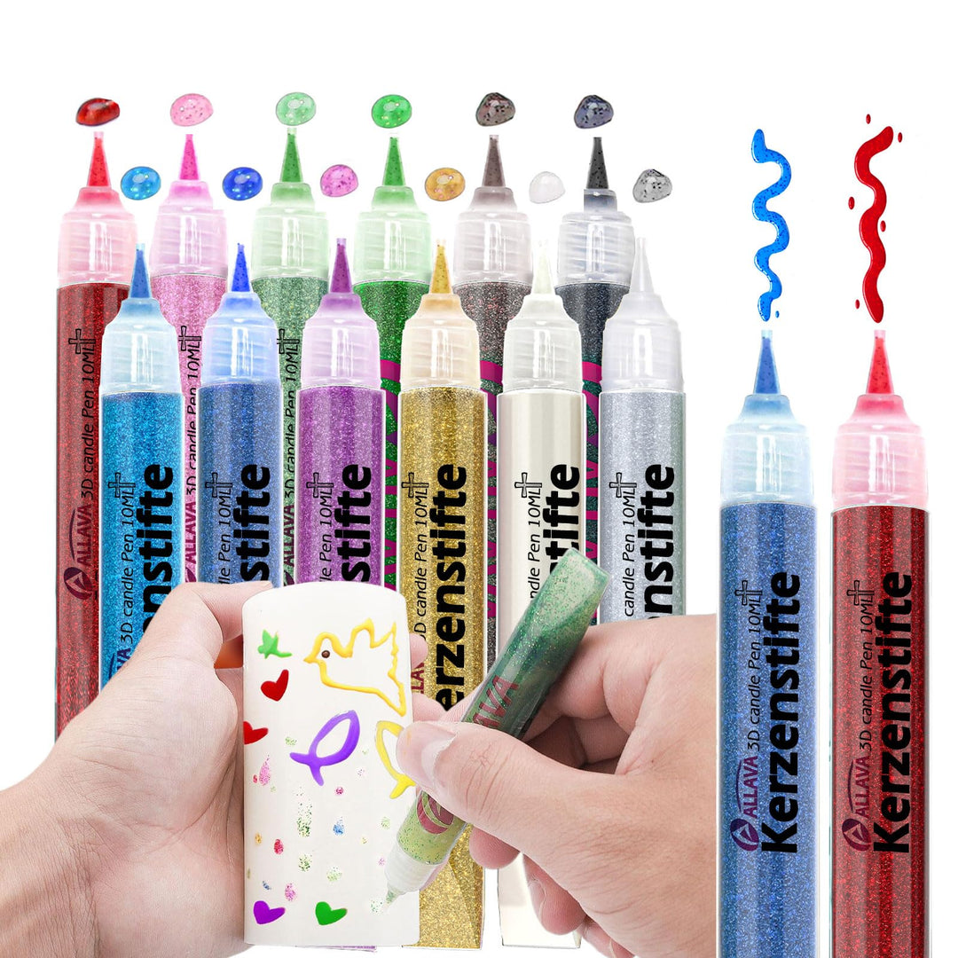ALLAVA 12 Stück Kerzenstifte, Kerzen Bemalen Set 10ml Wachsstifte für Kerzen, Taufkerze Selber Mache
