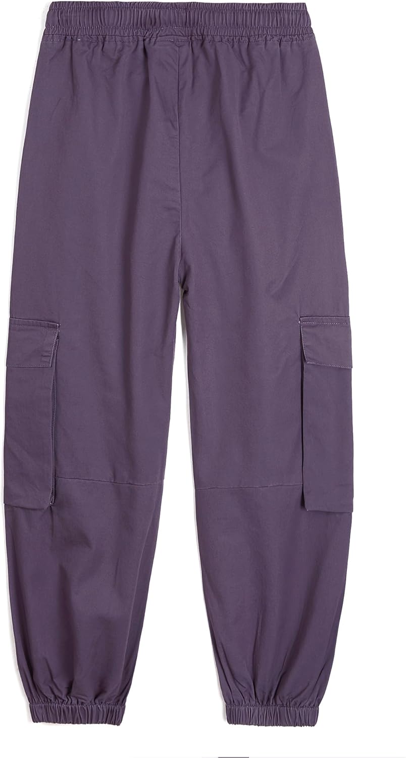 Mädchen Cargo Hose Straight Kinder Cargohose mit Gummizug, Dunkelviolett