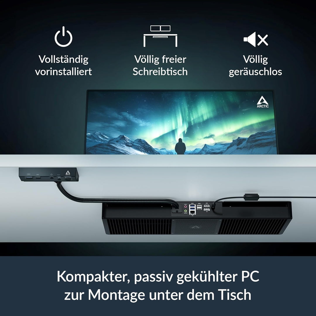 ARCTIC Senza 5700G Pro - Passiv gekühlter, lautloser PC zur Montage unter dem Tisch, Windows 11 Pro,