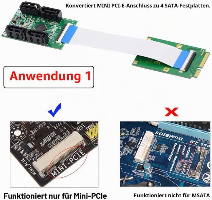 xiwai Mini PCI-E &amp; NGFF A+E auf SATA 3.0 4 Ports Adapterkabel 6 Gbit/s – Erweitern Sie Ihre SSD Spei
