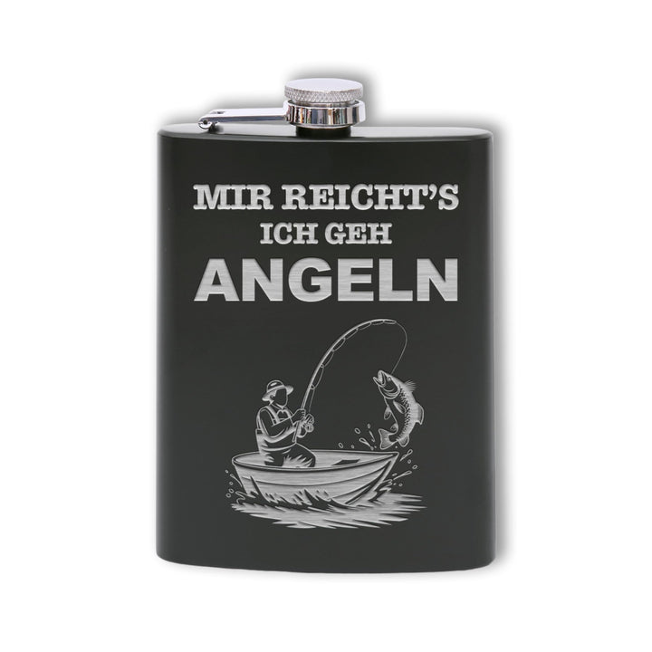 Flanacom Flachmann aus Edelstahl 227 ml (8oz) – Angeln &amp; Fischer Design – inkl. Trichter – Auslaufsi