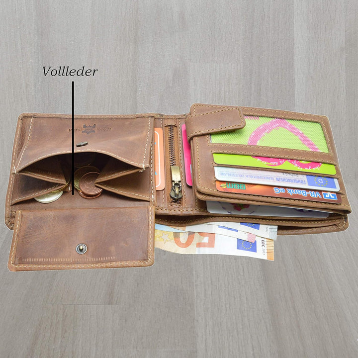 flevado Qualitäts VOLL Leder Ausstattung Geldbörse von Pedro German Design Büffel Leder braun