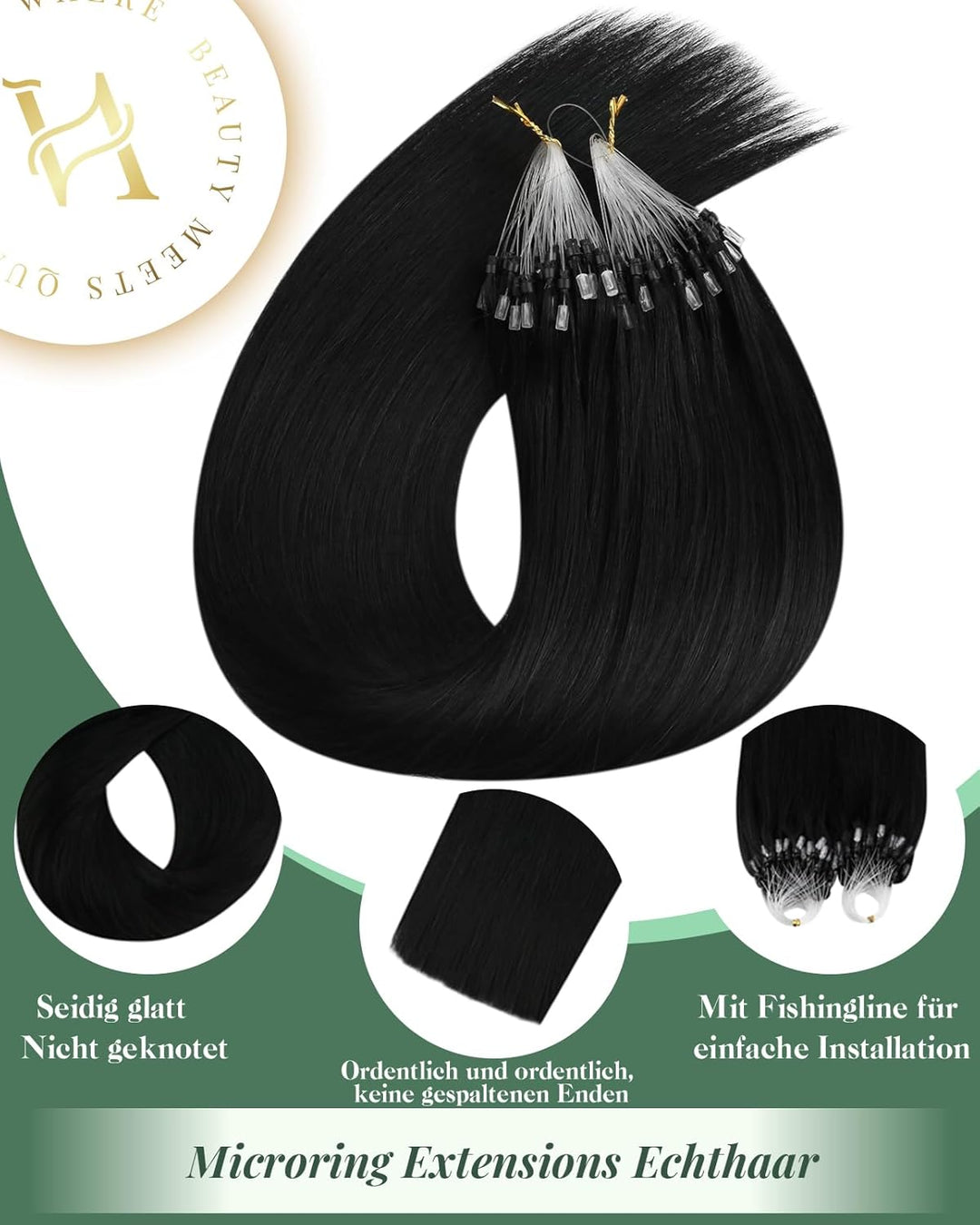Ugeat Microring Extensions Echthaar Schwarz Haarverlängerung Echthaar Microring Schwarz Extensions E