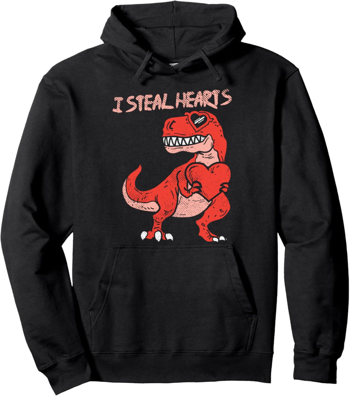 I Steal Hearts Trex Dinosaur Glasses Valentine Day Boys Gift Pullover Hoodie