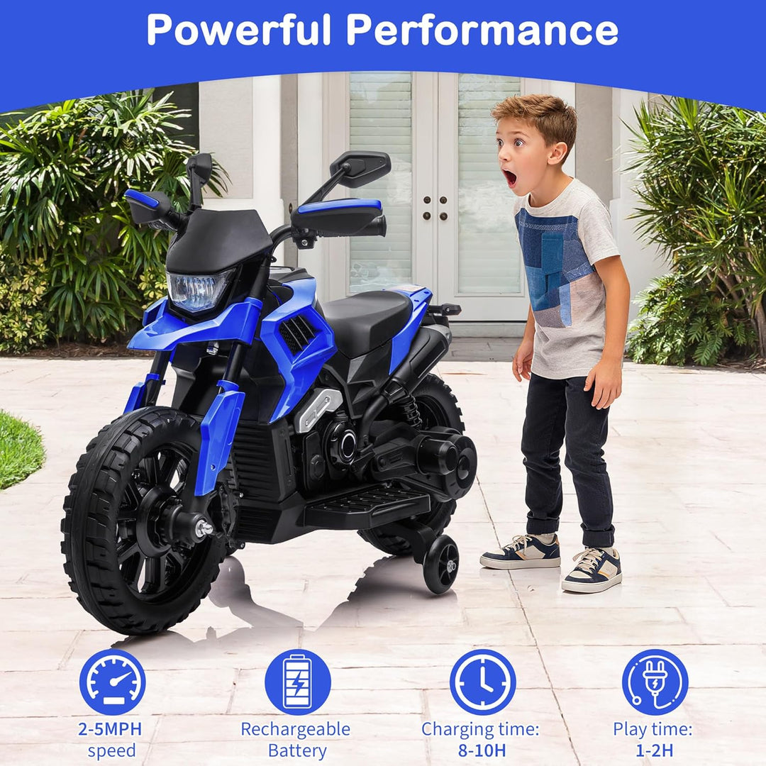 6V Elektro Motorrad Kinder, Kindermotorrad Mit 3 Geschwindigkeiten, Stützrädern, Max 6 Km/h, Bis Zu
