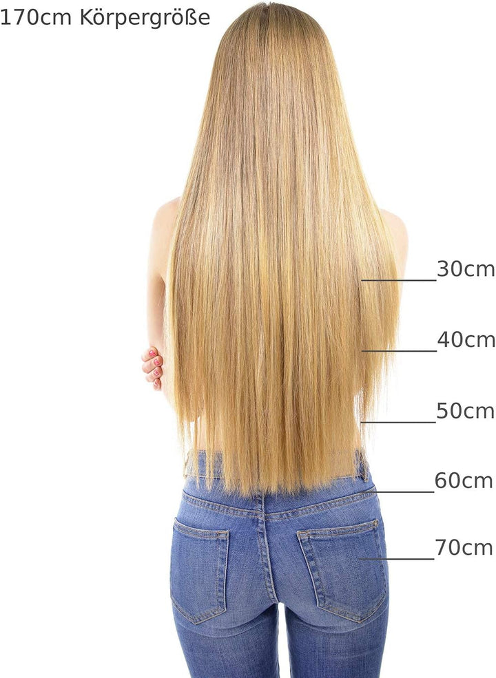 hair2heart Premium Nanoring Extensions Echthaar glatt - 50 Strähnen 1g 60cm 8/01 hellblond natur-asc