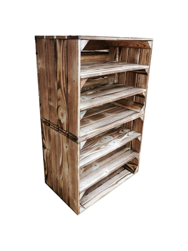 Teramico Holzkiste 50 x 40 x 30cm - Vintage-Look geflammt - Weinkiste Obstkiste Set Dekoration (2er