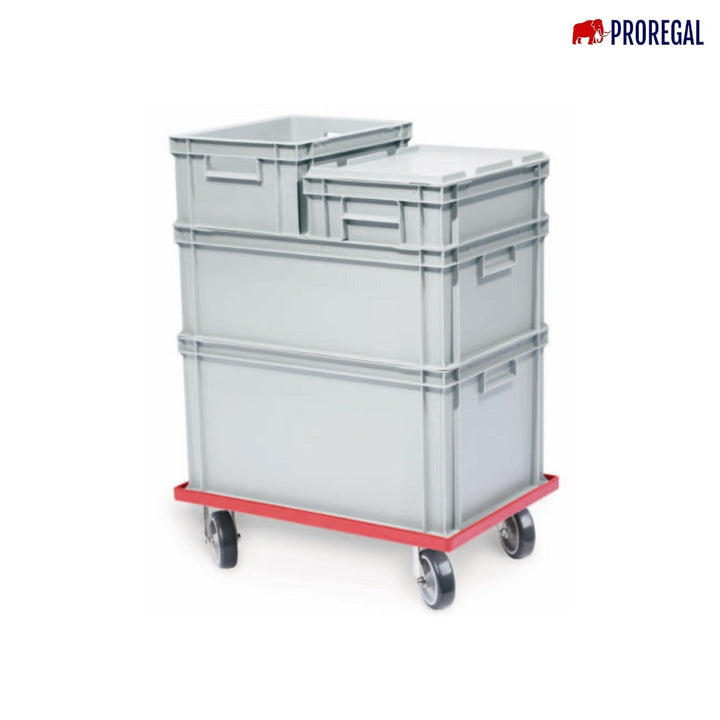 SparSet 6X Transportroller für Euroboxen 60x40cm mit Kunststoffräder rot | Gitter/Rasterdeck | 2 Len