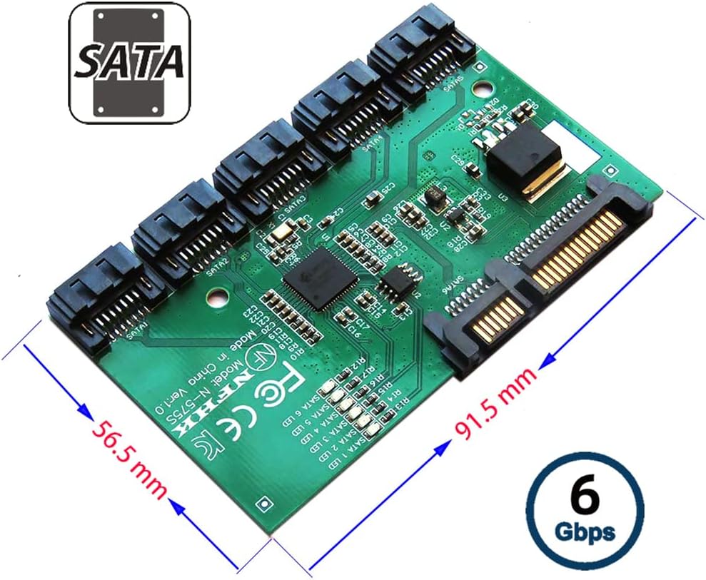 NFHK SATA 3.0 6Gbps 1 bis 5 Splitter Ports HUB Adapter Konverter PM Multiplier Port Selector JMB575