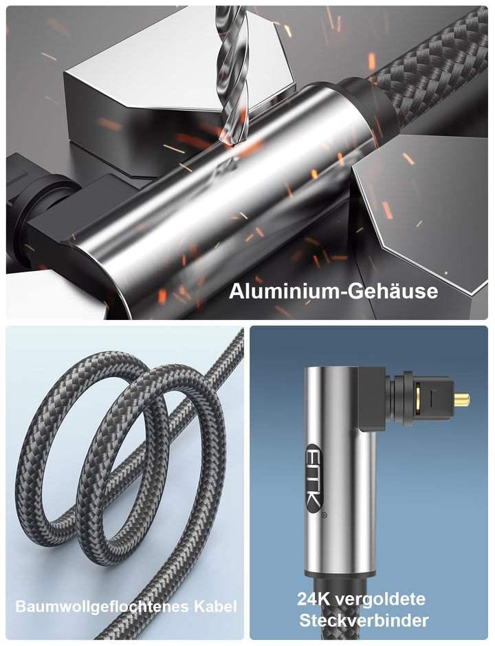 EMK 90 Grad Optisches Audiokabel Toslink Spdif Lichtleiterkabel für Stereoanlage, Soundbar, Heimkino