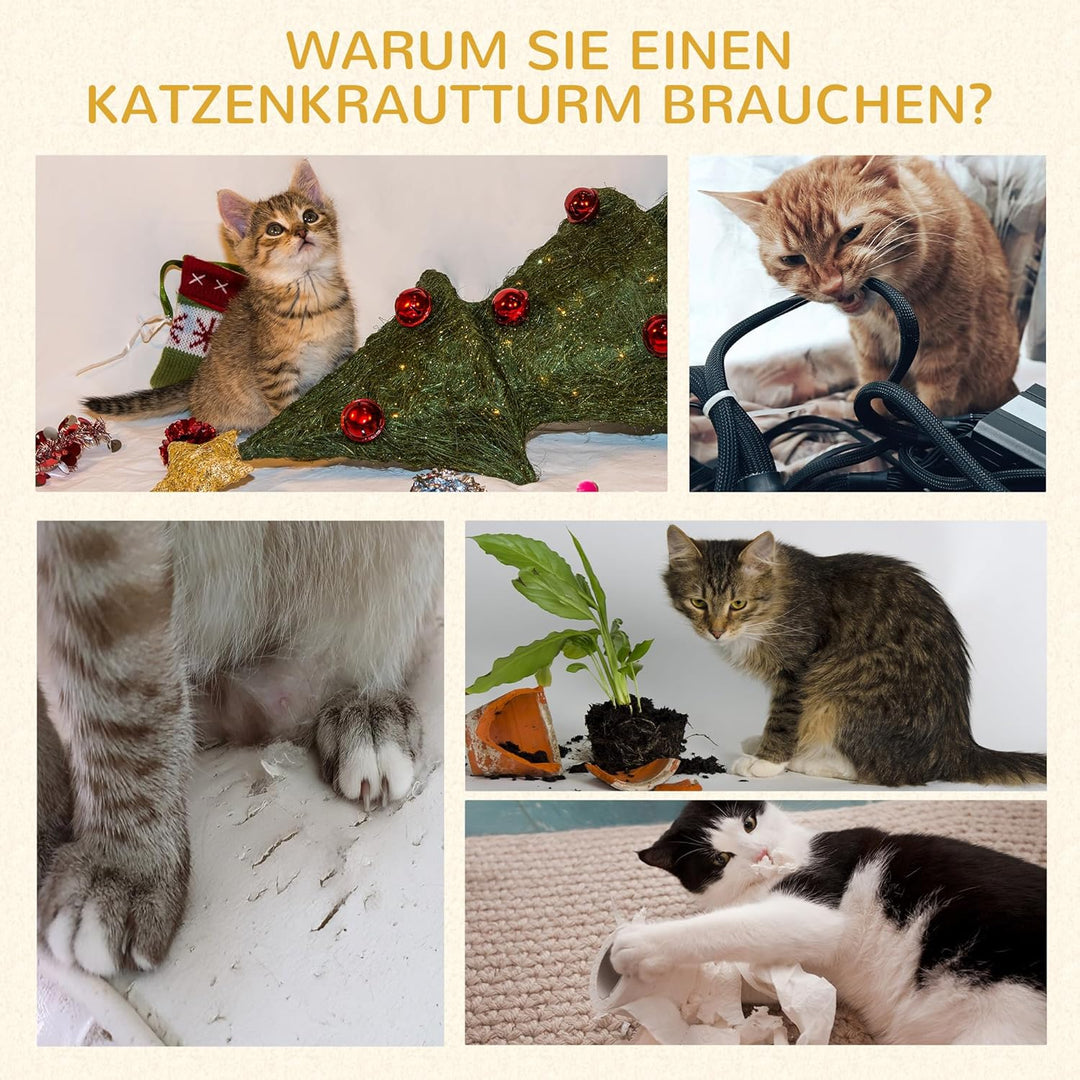 PawHut Kratzbaum 46 cm Kleiner Katzenturm mit Höhle, Spielball, Sisal-Seil, erhöhter Plattform, Katz