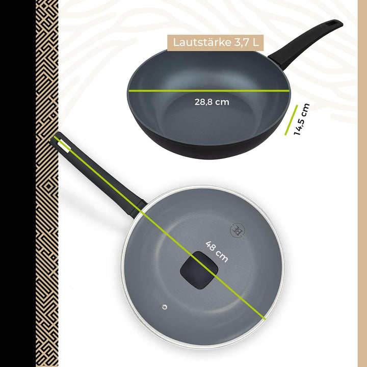 Be Living Delight Pfannenset 4-teilig, Bratpfanne 20/24/28 cm + Wokpfanne 28 cm mit Deckel, Non Stic