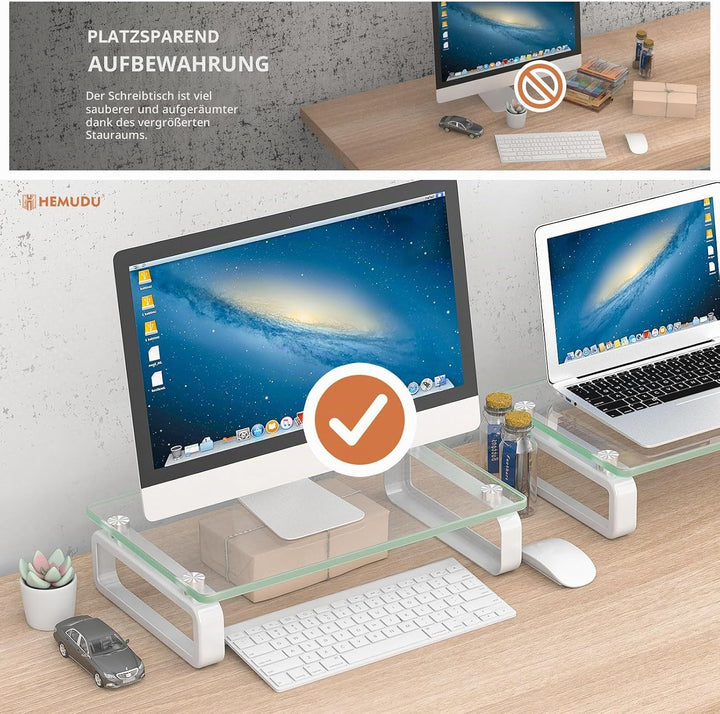 Zwei Monitorständer aus Glas ergonomischer Laptopständer, Bildschirmständer Schwarz, Schwarz