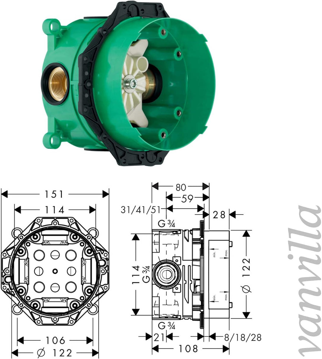 vanvilla Duschsystem mit Unterputz Duscharmatur von Hansgrohe Einhebelmischer Logis und vanvilla Reg