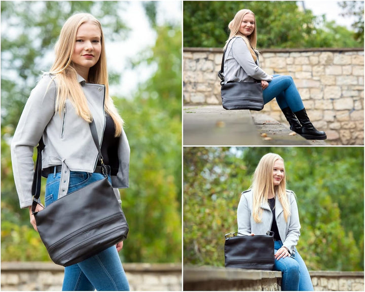 LECONI Schultertasche Damentasche Umhängetasche natur weiche Ledertasche Handtasche Damen Leder 33x2