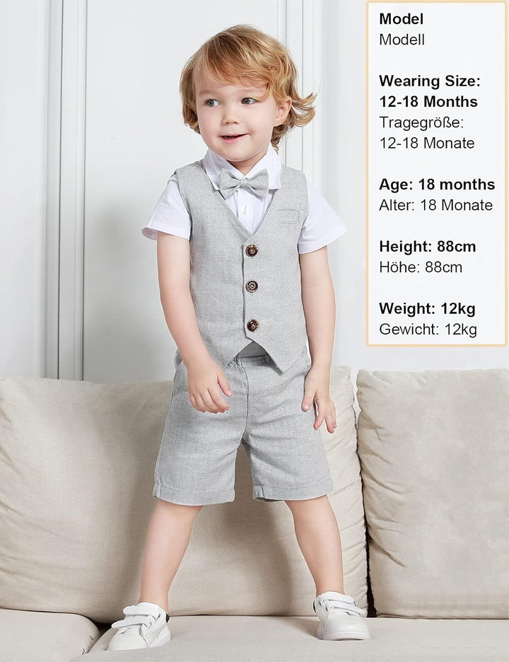 mintgreen Baby Junge Taufe Outfit Smoking Anzug Set 4-5 Jahre Hellgrau, 4-5 Jahre Hellgrau