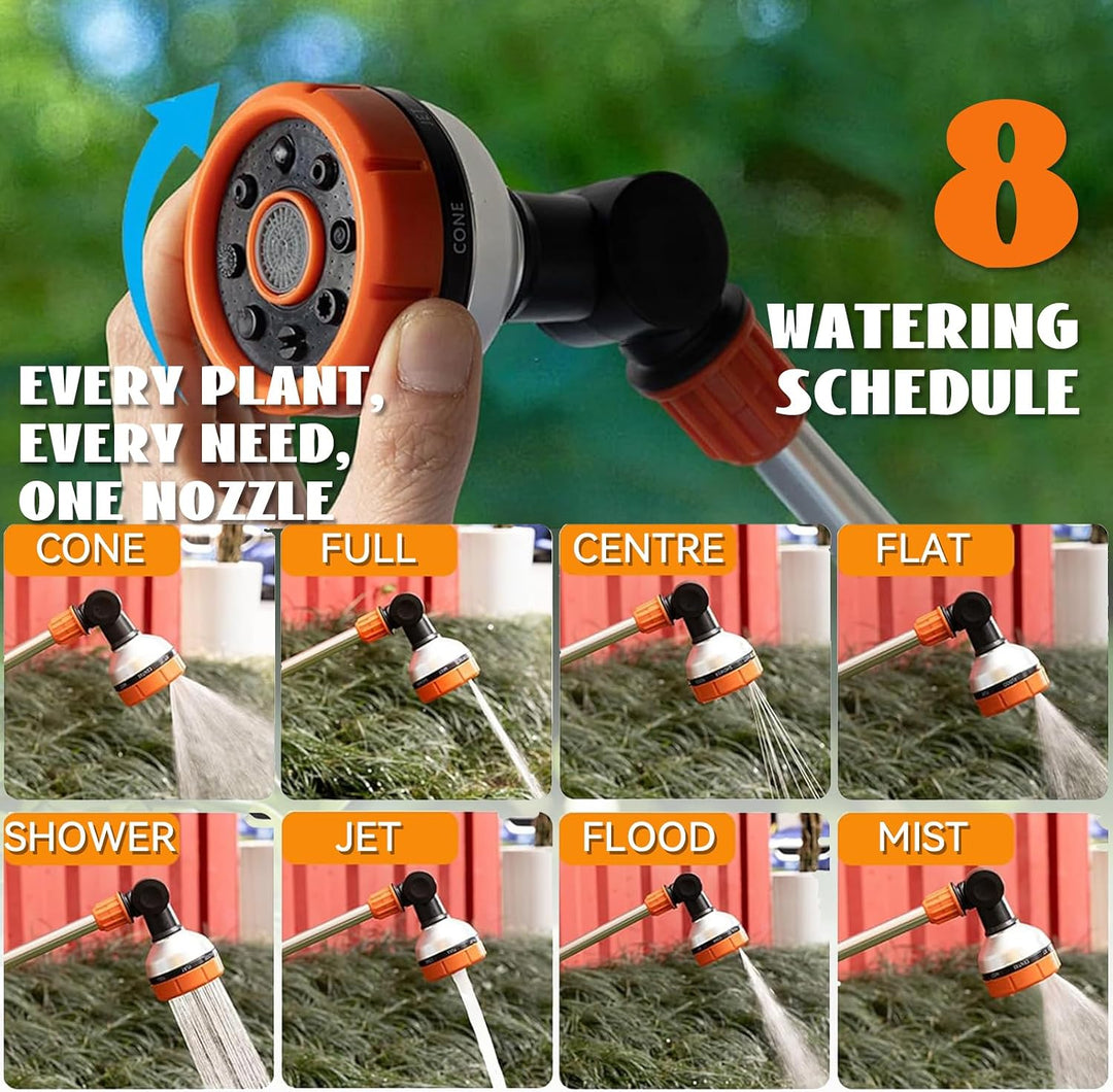 Garden Giessstab, 47CM Giessstab Lang mit 180° Schwenkbaren Kopf, Gartenbrause Metall mit 8 Sprühmus